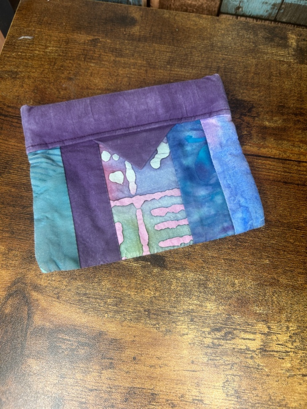 Handmade Patchwork Clutch in Purple and Teal